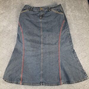 Wah Jeans Womens 16W Blue Denim Midi Flare Skirt Stretch Western Cottagecore